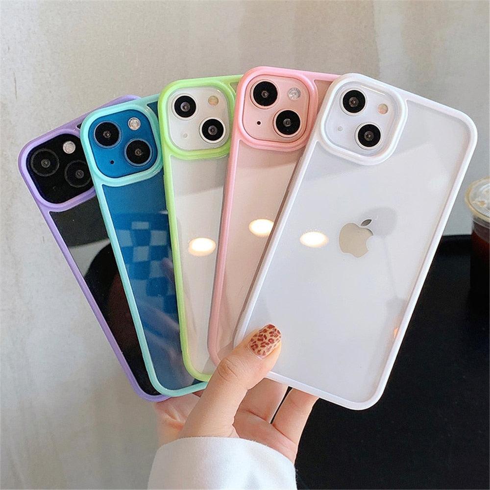 Coque de téléphone unisexe antichoc mignonne en silicone pour iPhone 14 11 12 13 Pro Max, étui de protection arrière transparent coloré en silicone pour iPhone