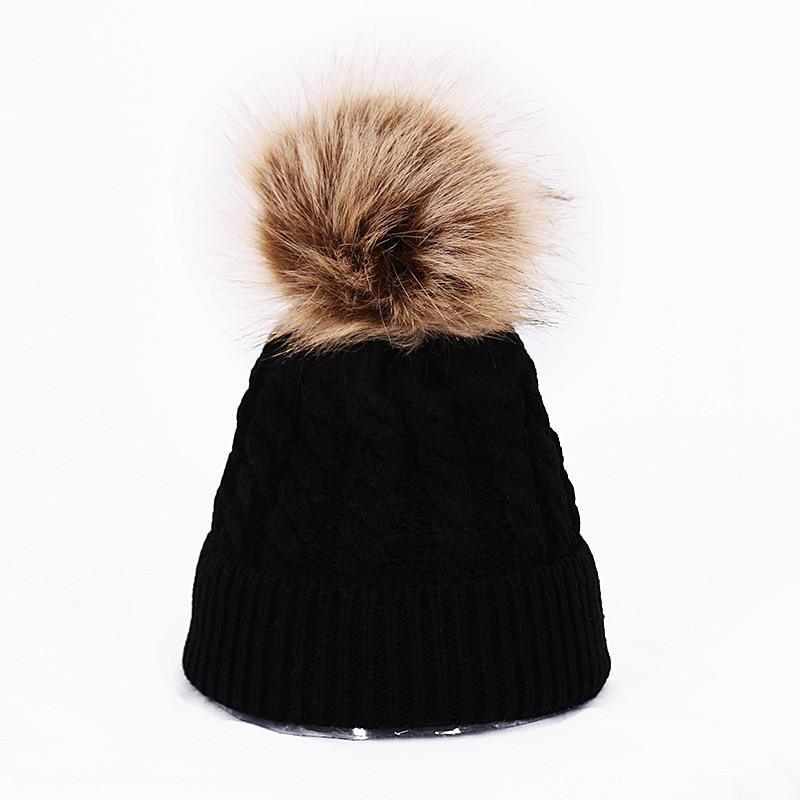 Bonnet bébé chaud hiver, avec pompon en fourrure, en tricot, pour nourrisson, tout-petit, enfant, style créateur moderne.