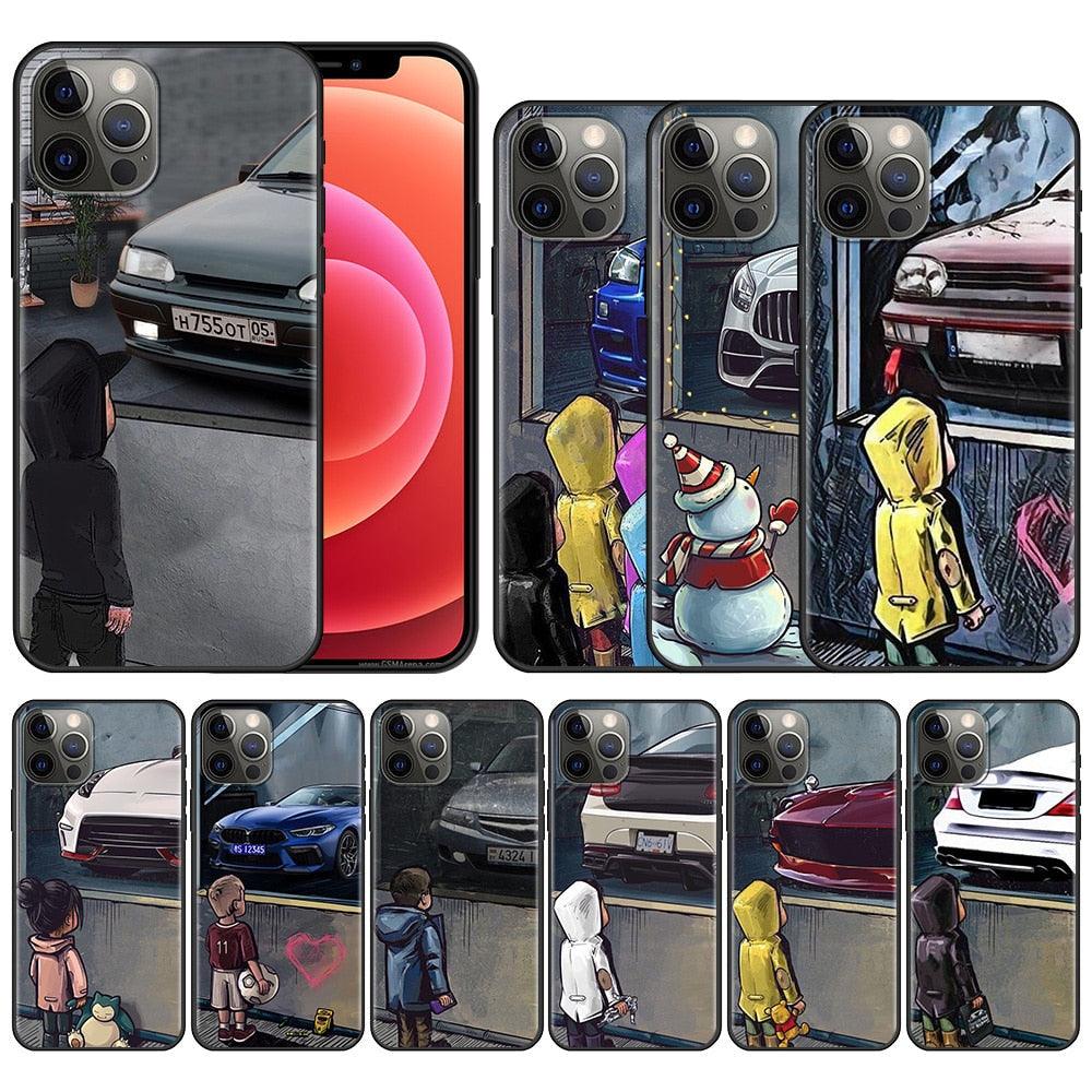 Meilleure Coque de Téléphone pour iPhone 14 11 13 12 Pro Max Mini X Xs Xr 6 6s 7 8 Plus Voiture de Sport Garçon Protection Flexible Souple Tpu Transparente