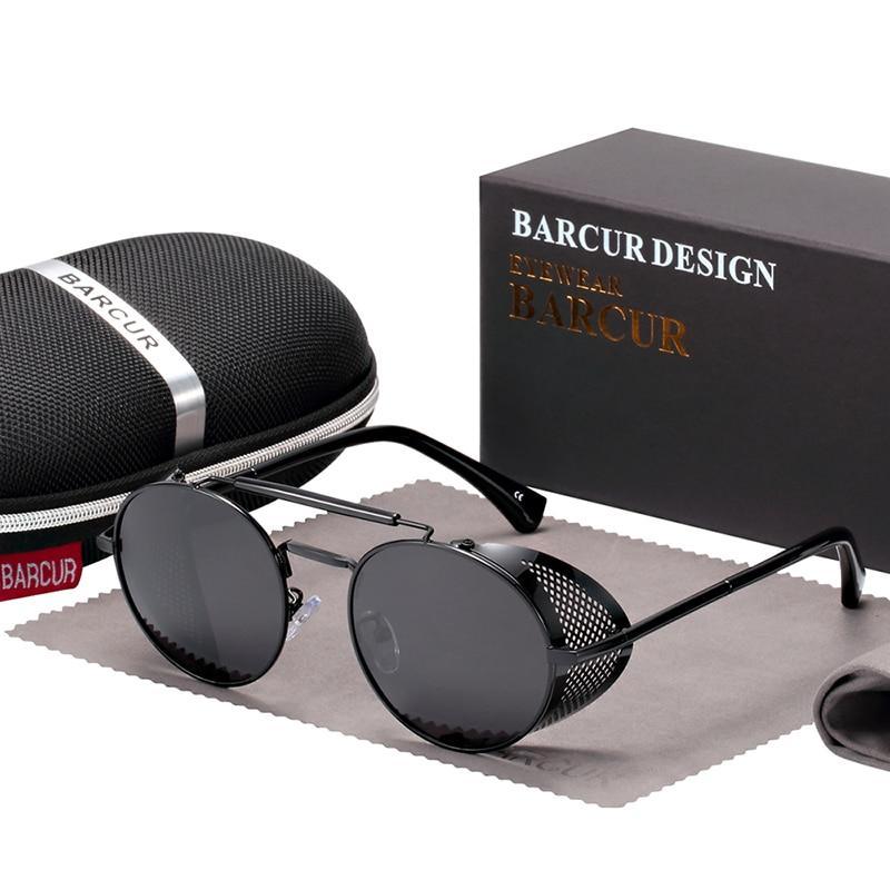 Lunettes de soleil rondes steampunk polarisées en métal de luxe, lunettes de soleil rétro de style vintage pour hommes et femmes avec protection UV400
