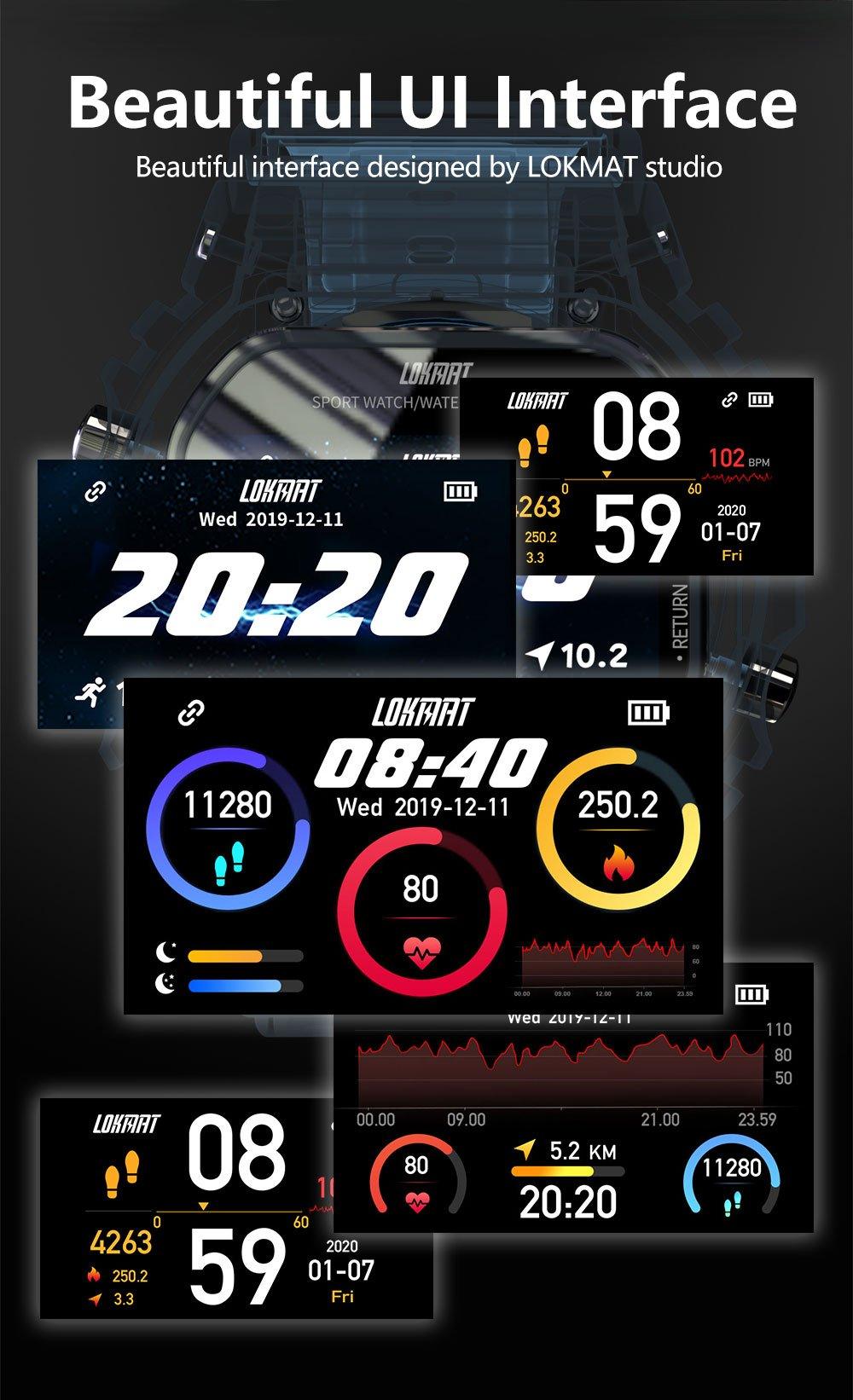 Montre connectée militaire Ocean Army pour hommes et femmes, pour le fitness et le sport, avec suivi de la pression artérielle, notifications de messages, moniteur de fréquence cardiaque et horloge, pour Android