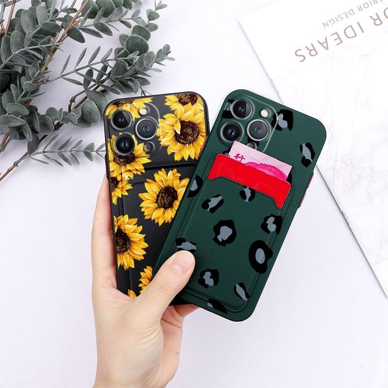 Magnifiques étuis en silicone souple anti-rayures pour iPhone 13 Pro Max. Étui portefeuille en silicone avec porte-cartes pour iPhone 13 Mini, 13ProMax, 13Pro. Étui iPhone avec porte-cartes, motif fleur et papillon.