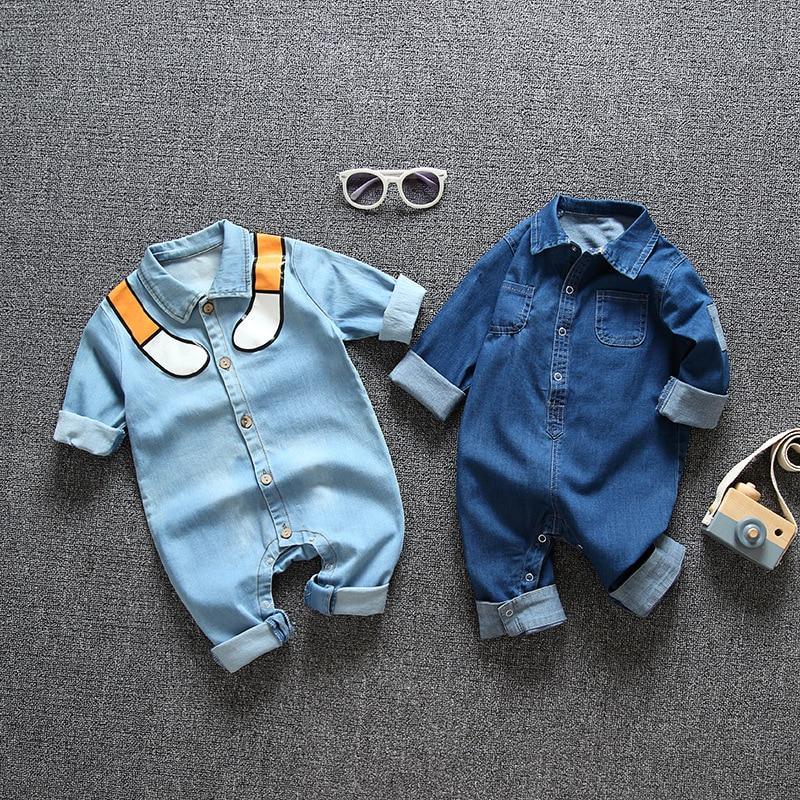Barboteuse et salopette modernes style jean pour nouveau-né, combinaison de dessin animé, vêtements pour bébé garçon