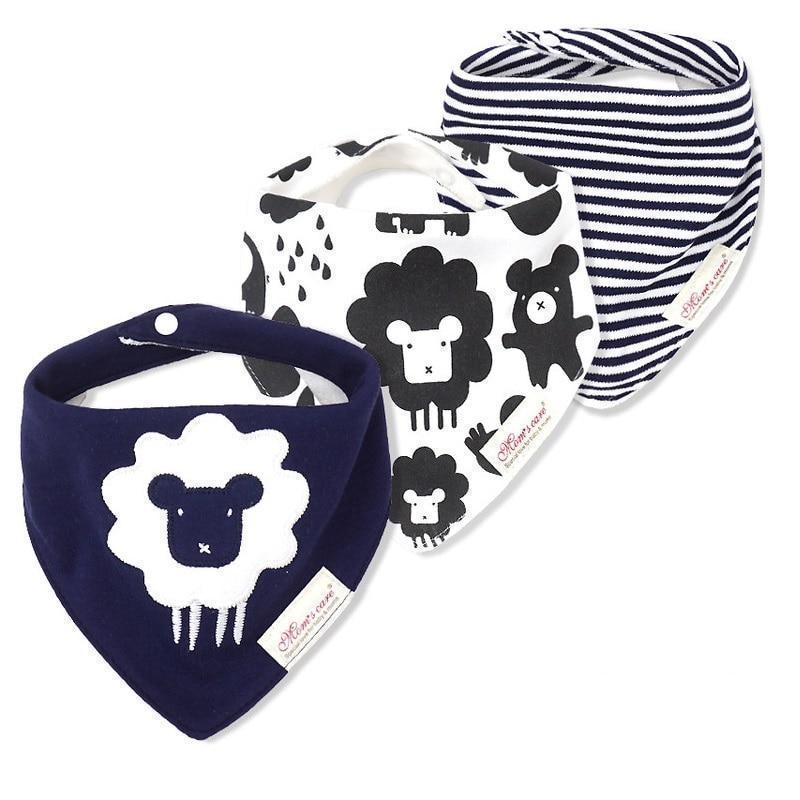 Bavettes bandanas pour bébé Moder, lot de 3 en coton, motifs triangulaires variés pour bébés garçons et filles
