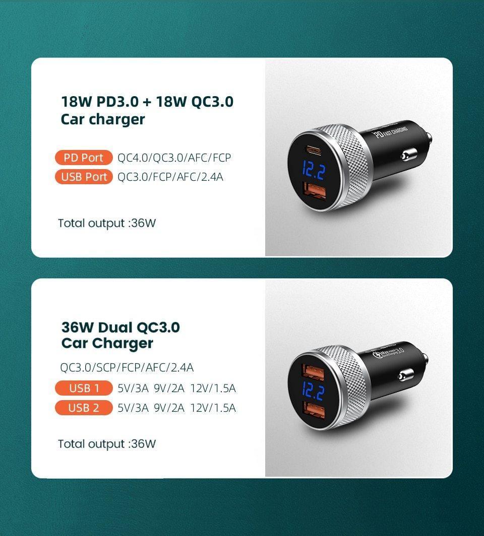 Mini voiture Charge rapide 3.0 Chargeur USB Chargeur de téléphone Chargeur auto portable Charge rapide