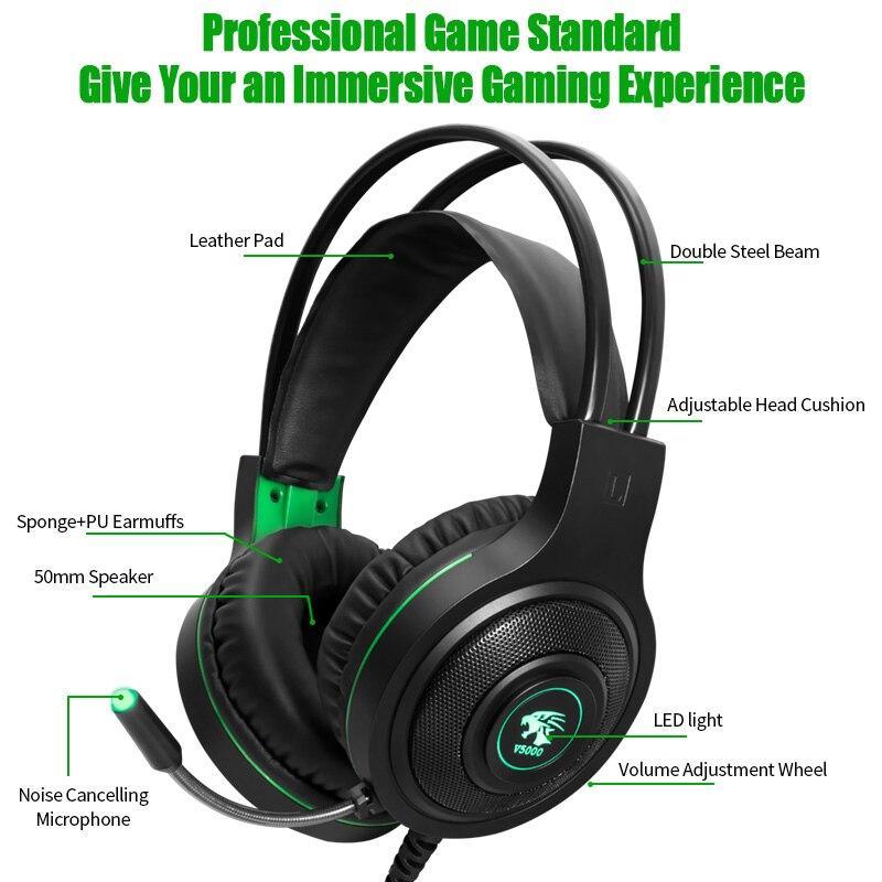 Casque de jeu STEVVEX LED moderne avec micro et contrôle vocal, casque de jeu filaire USB 3,5 mm, écouteurs professionnels pour ordinateur portable et jeux (prise 3,5 mm)