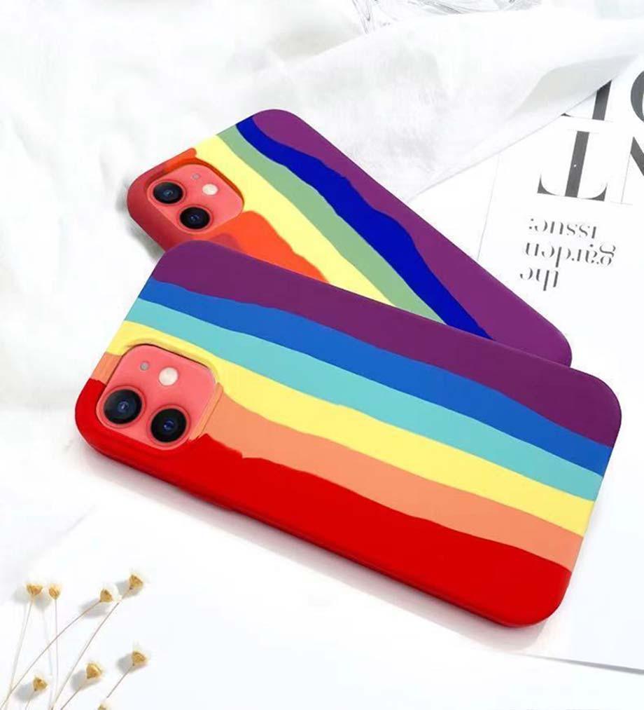 Coque en silicone de luxe arc-en-ciel pour iPhone 11 X Xr Xs Max Coque 12 11 Pro Max 6 6s 7 8 Plus Moderne Antichoc Coloré Coque Arrière en Silicone Souple Couverture Arrière Arc-en-ciel