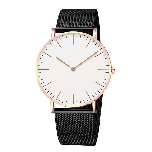 Montres unisexe mode ultra fines en acier inoxydable avec bracelet maille, montres à quartz classiques et décontractées pour femmes et hommes