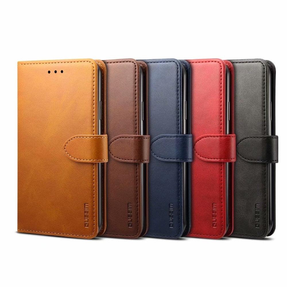 Étui à Rabat Magnétique en Cuir Rouge de Luxe pour iPhone 14 12 13 11 11 Pro Max XR XS Max X, Housse Portefeuille pour iPhone avec Emplacements pour Cartes, Béquille et Boucle Magnétique