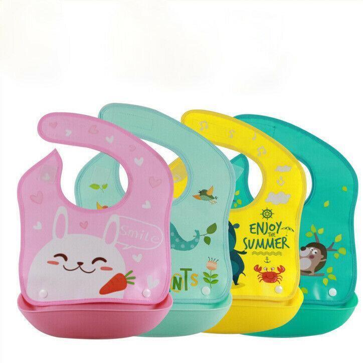 Bavoir en Silicone Imperméable Attrape-nourriture pour Bébé Nouveau-né Bavoirs de Dessin Animé Réglables pour Enfants