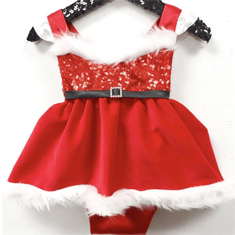 Robe Barboteuse de Noël pour Bébé Filles, Robe Barboteuse à Manches Volantes et Paillettes pour Enfants, Robes pour Fillette dans un Style de Noël Élégant