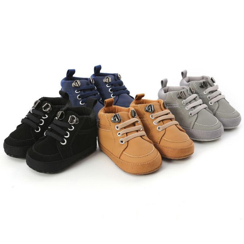 Chaussures bébé premières marches montantes en cuir souple antidérapantes pour nouveau-né