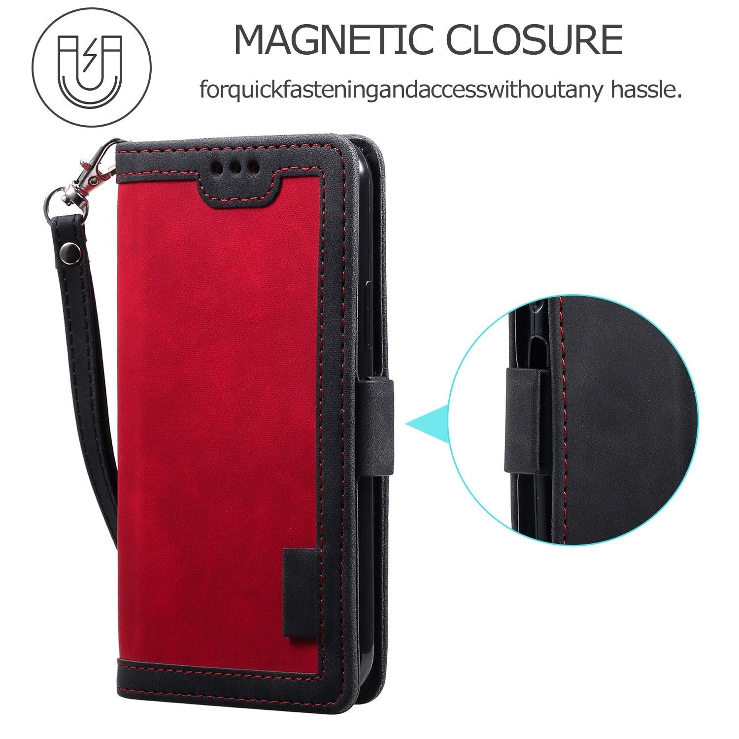 Étui portefeuille de luxe en cuir magnétique à rabat pour iPhone 14 13 12 Mini 11 Pro SE, avec porte-cartes, béquille, fentes pour cartes et argent, protection intégrale à 360°