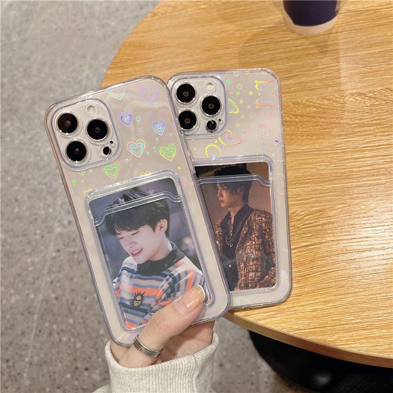 Étui Souple Transparent Unique pour iPhone 13 11 12 Pro Max avec Porte-Cartes et Dégradé, Couleurs Magnifiques, Protection Antichute