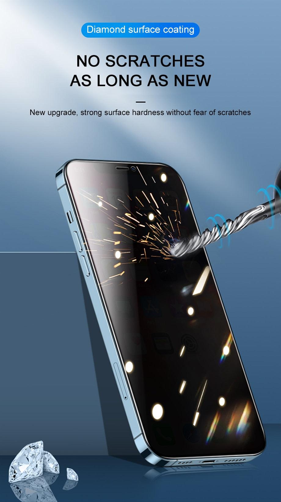 Verre de protection de confidentialité 8K pour iPhone 11 12 13 14 Pro Max XR Verre trempé anti-espion pour iPhone 14 13 12 Film de protection d'écran bord à bord Film de protection d'écran compatible avec les coques