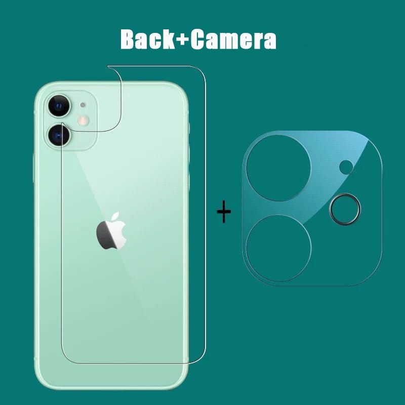 3-en-1 Lot de 2 films de protection d'écran en verre trempé pour iPhone 12 11 Pro Max Mini, Protection Avant + Arrière + Objectif pour iPhone 13 Pro Max - Film en verre trempé de qualité supérieure - Clarté HD - Anti-traces de doigts/rayures pour iPhone