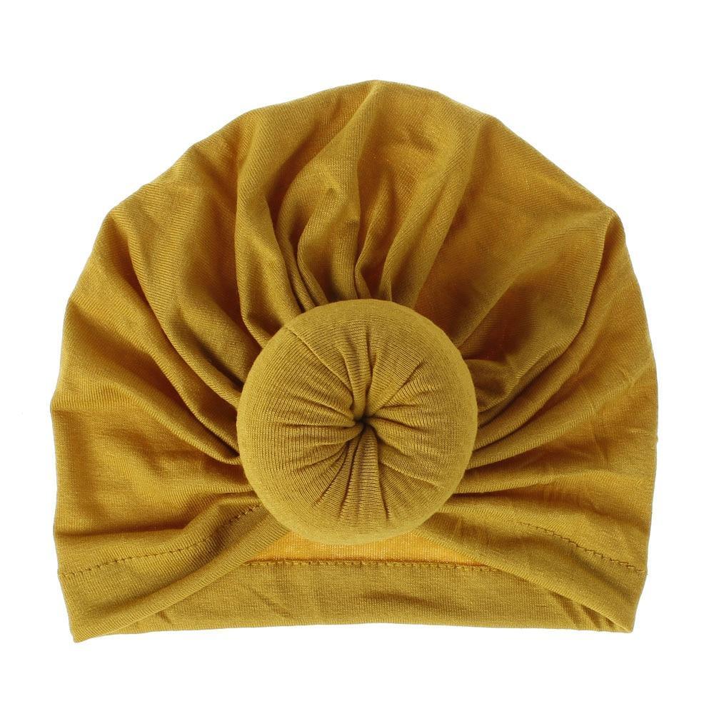 Turban pour bébé fille en coton tricoté, fait main avec fleur plissée, style élégant