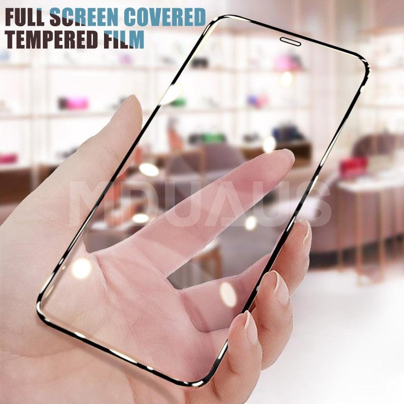 Verre de protection intégral 9999D pour iPhone 11 12 Pro XS Max X XR 12 mini, protection d'écran pour iPhone 8 7 6 6S Plus, film en verre trempé, coque de protection avant en verre trempé intégral pour iPhone