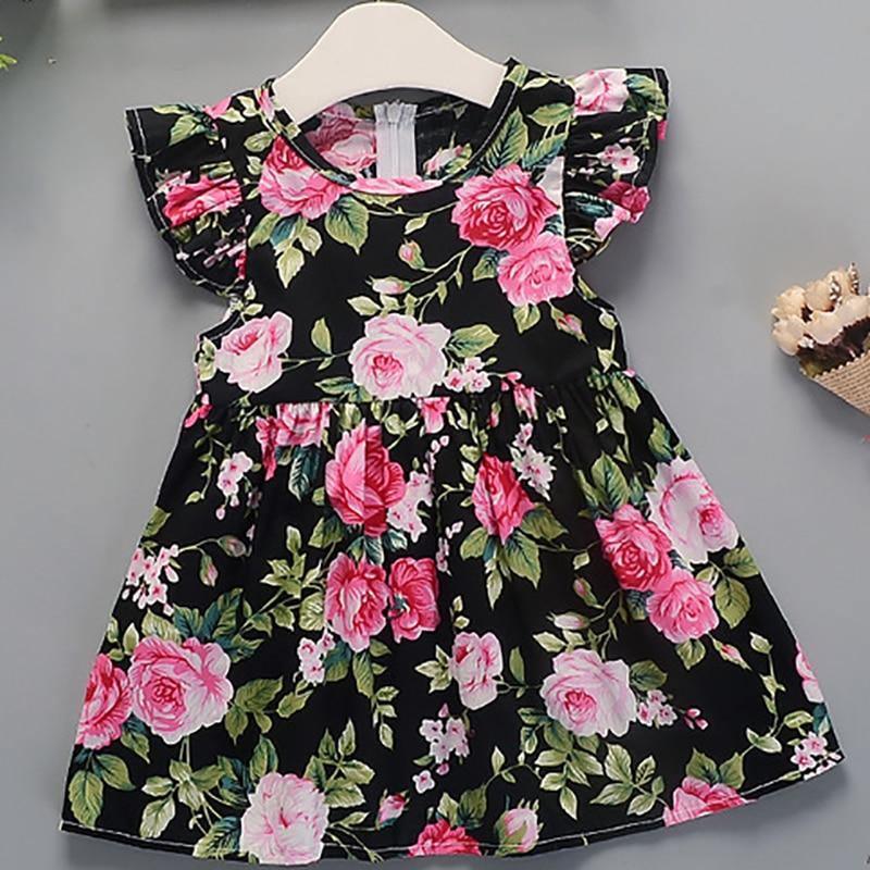 Robe trapèze en coton pour bébé, nouvelle collection été, vêtements pour enfants, robe tutu de princesse à fleurs pour filles