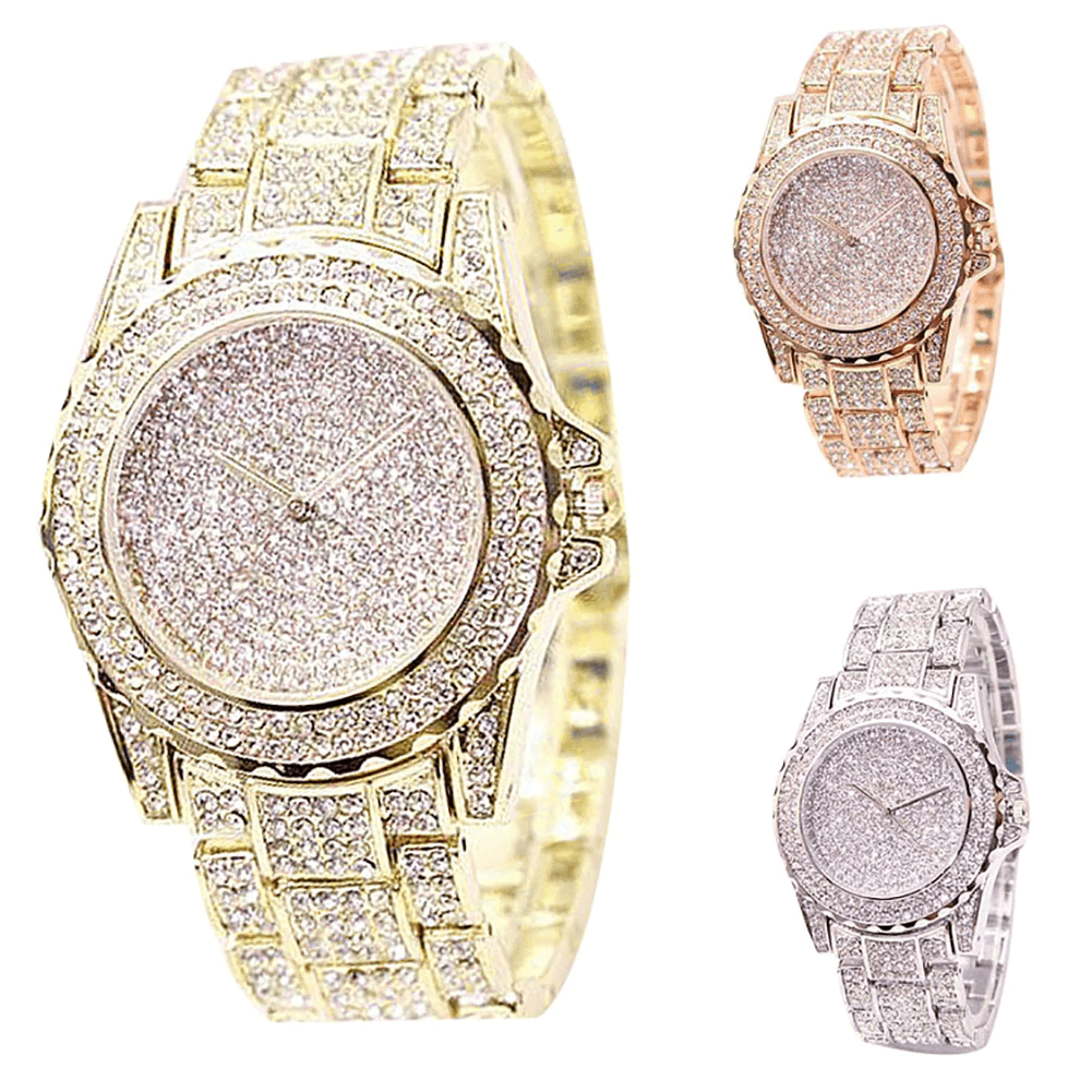 Montre Tendance Femme Luxe Ronde Quartz Montre-Bracelet pour Femme Brillant Or Argent Montres Montre-Bracelet pour Dames Cadeau