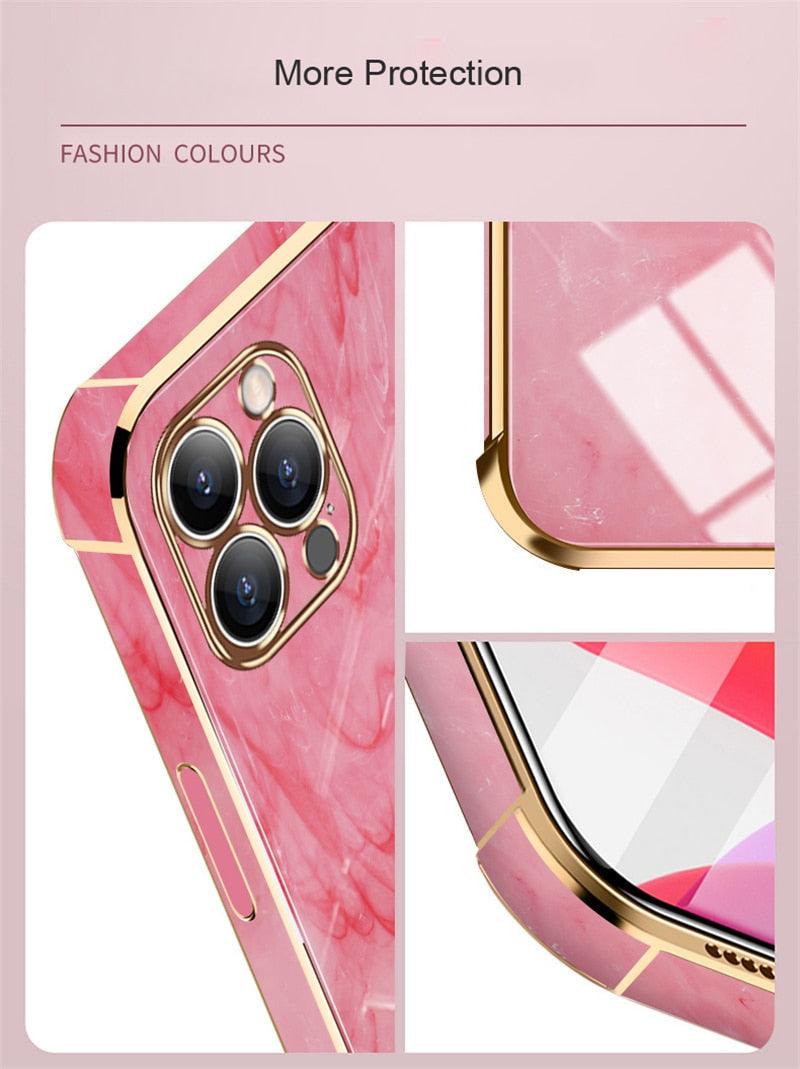 Étui Souple Antichoc de Luxe pour iPhone 13 12 11 Pro Max XS XR X R 8 7 Plus iPhone12 12Pro iPhone11 Housses Texture Marbre Étui de Téléphone de Luxe Motif Cœur Latéral Mignon Petit Étui Souple Antichoc de Protection Complète de l'Objectif pour iPhone