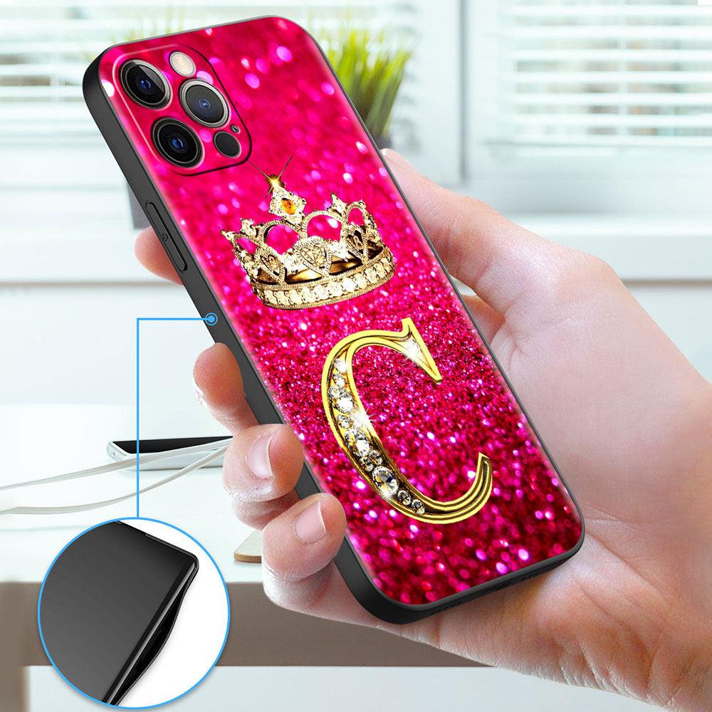 Coque de téléphone à lettres brillantes roses pour Iphone 11 7 Pro Xr X Xs Max 6 6s 8 Plus Paillettes Strass Coque de téléphone Souple Coque antichoc à paillettes scintillantes Coque de protection rose pour femmes