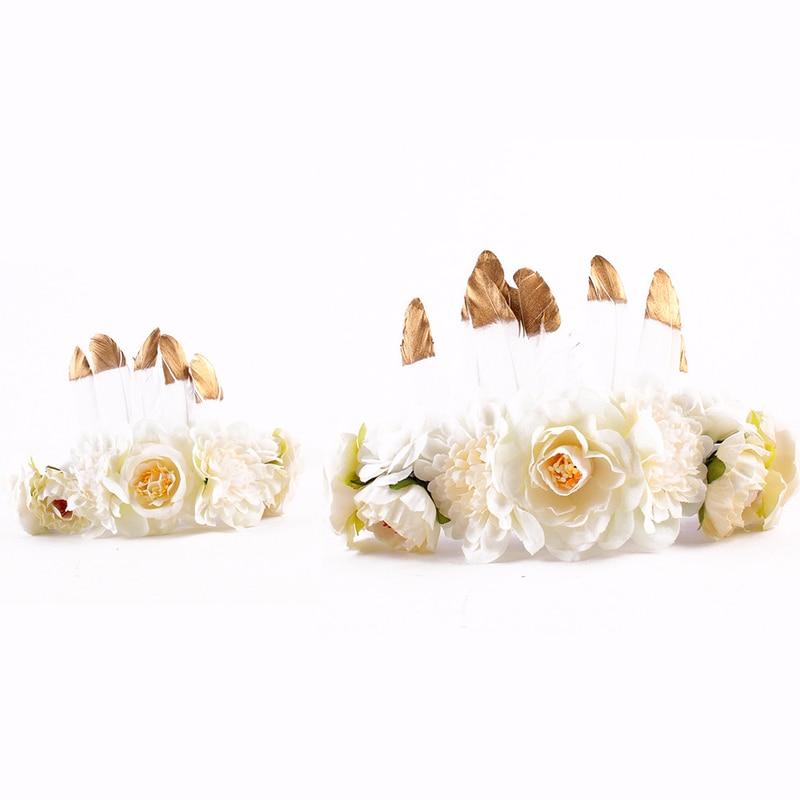 Coiffe de luxe moderne brésilienne en plumes et fleurs pour bébé et maman, bandeau floral européen pour mère et fille