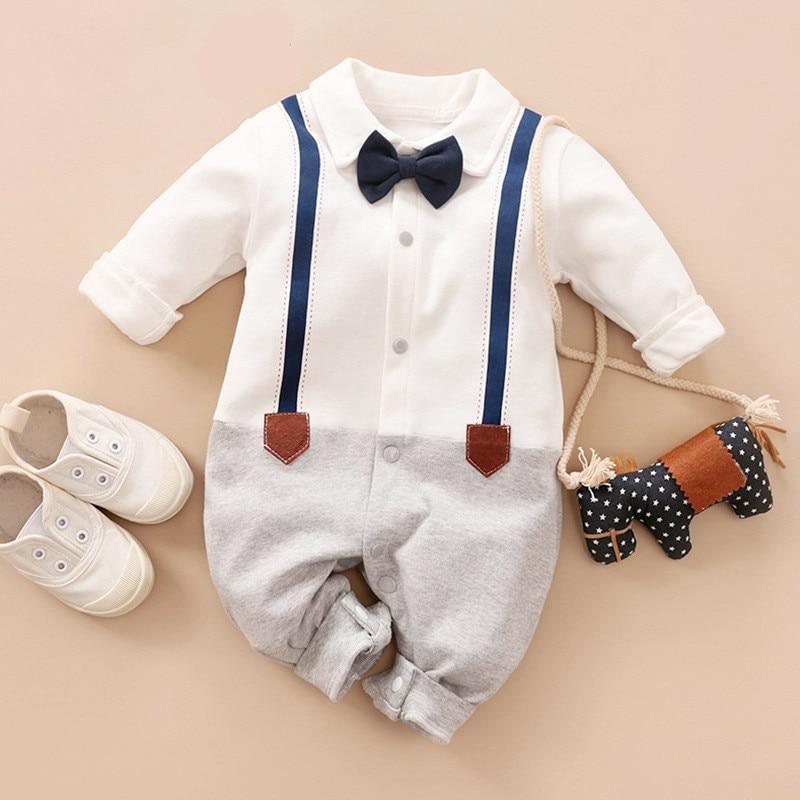 Barboteuses de luxe modernes pour bébé garçon, vêtements pour enfants avec nœud, costume moderne pour bébé