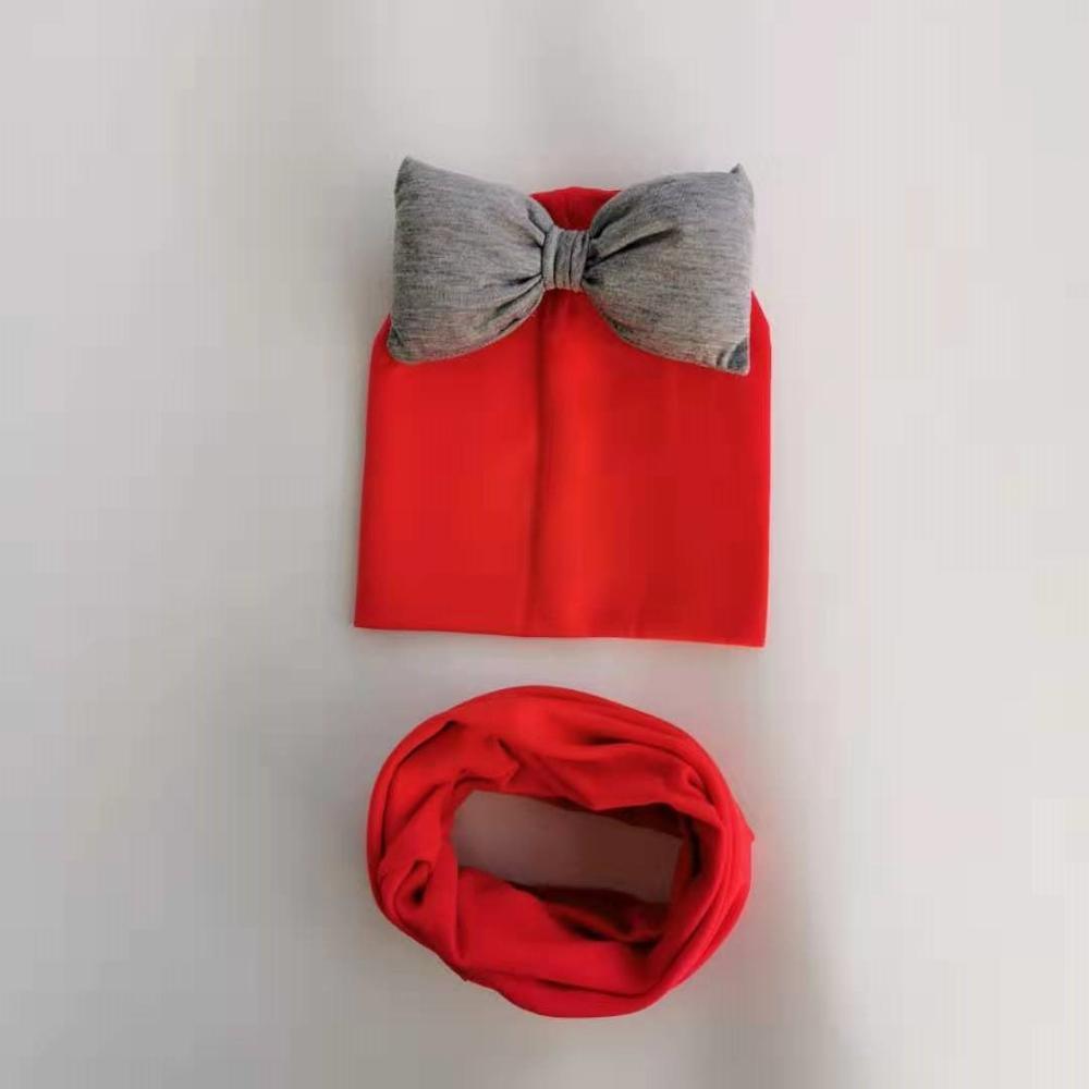 Ensemble Bonnet Bébé Fille grand nœud Papillon en Coton avec Col Écharpe pour Filles Bébé