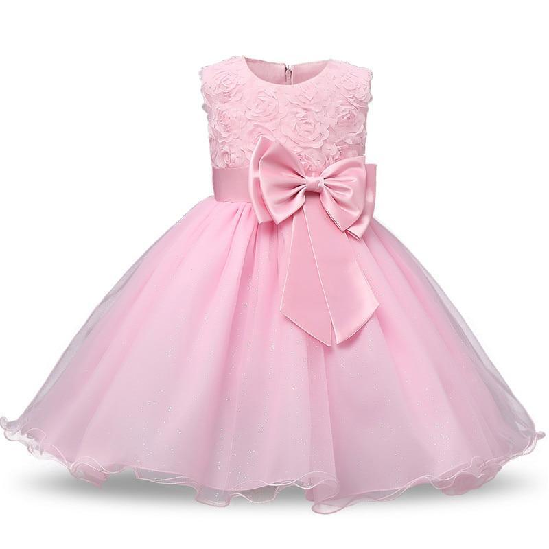 Robe de luxe faite à la main, nouvelle, élégante, blanche, pour le premier anniversaire de fille, tenue de fête, avec fleurs roses en 3D, pour tout-petite, avec grand nœud