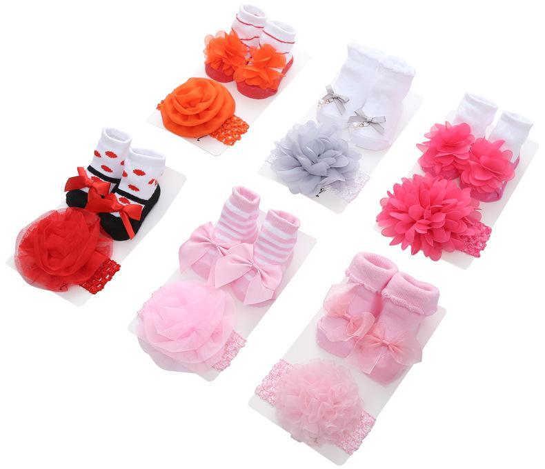 Chaussettes Bébé Princesse Dentelle Colorée Nœud Mignon Bébé Nœud Chaussettes Chaudes Et Bandeau Ensemble Design Élégant Pour Les Bébés Filles