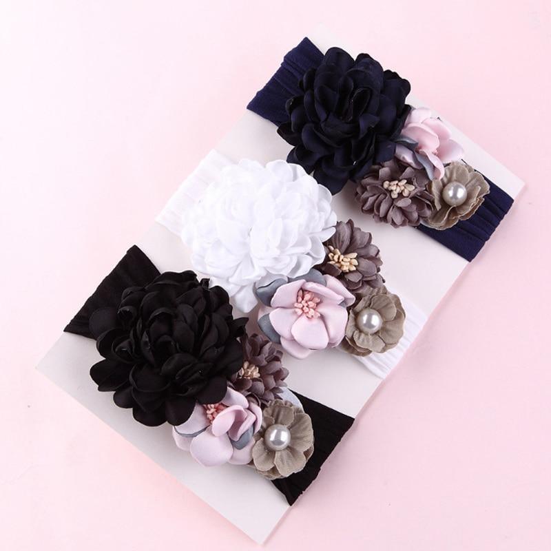 Bandeaux à fleurs faits à la main pour bébés filles, en nylon élastique, accessoires de cheveux pour bébés filles
