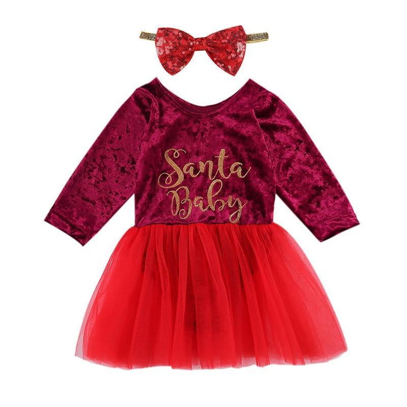 Bébé Filles 0-18 Mois Robe de Noël à Manches Longues Rouge avec Motif Imprimé Lettres, Cadeau Parfait pour les Fêtes