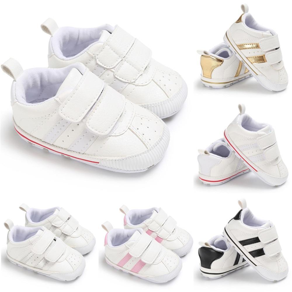 Chaussures de marche souples à scratch en cuir antidérapantes pour bébés garçons et filles