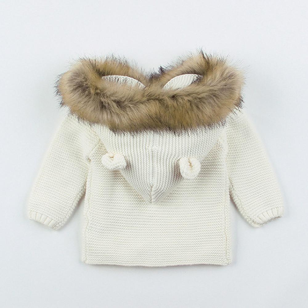 Manteau à capuche en tricot chaud d'hiver de luxe moderne pour nouveau-né garçon ou fille, avec col en fourrure pour garçons et filles