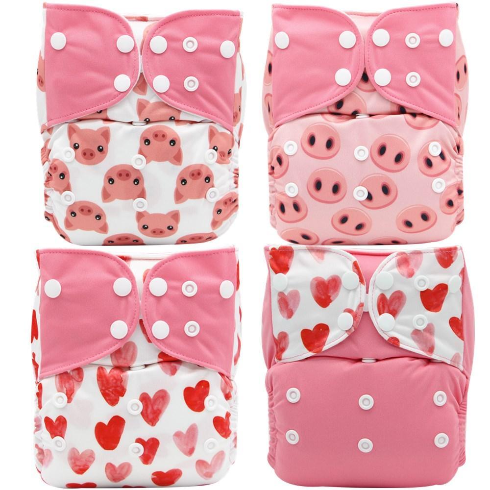 Lot de 4 couvre-couches lavables, écologiques et réglables pour bébés et enfants, en tissu imprimé réutilisable