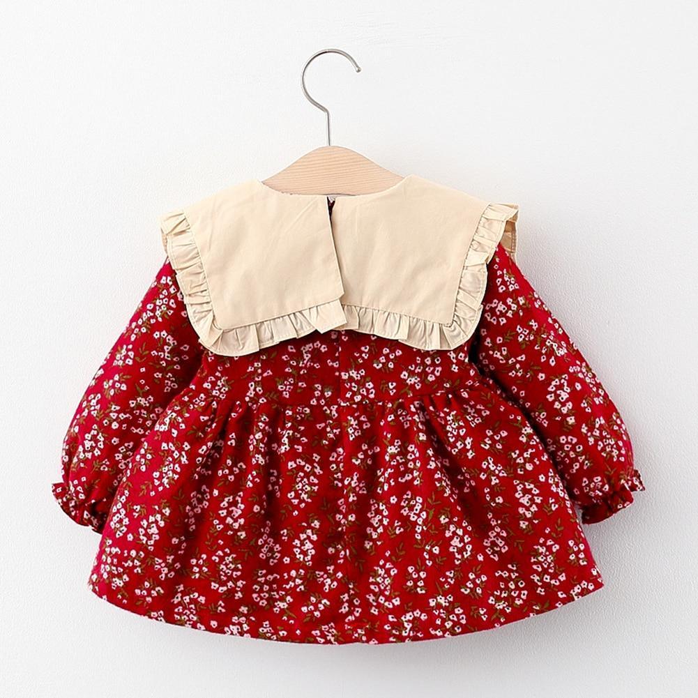 Robe de fille rétro moderne pour l'hiver, robe de nouveau-né, robe de soirée en coton à nœud floral mignon pour bébé