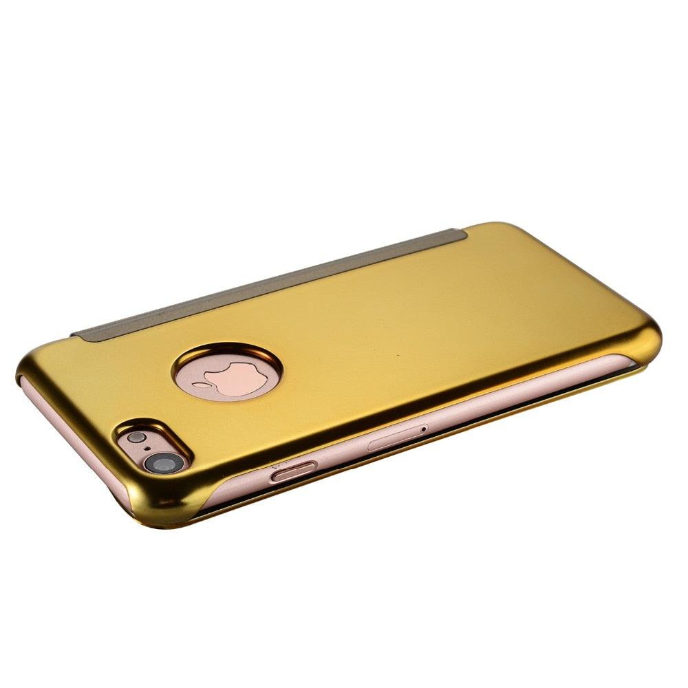 Étui à rabat de luxe pour iPhone, coque pour iPhone 11 12 13 14 avec fenêtres transparentes, miroir, fermeture magnétique simple, étui portefeuille unique et élégant pour iPhone
