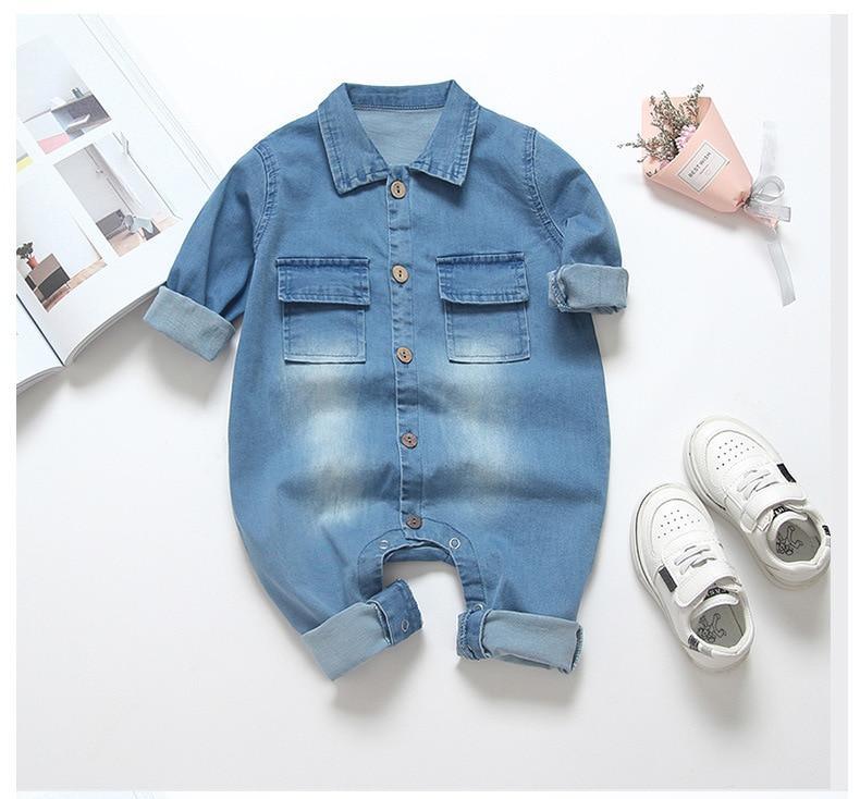 Barboteuse et salopette modernes style jean pour nouveau-né, combinaison de dessin animé, vêtements pour bébé garçon