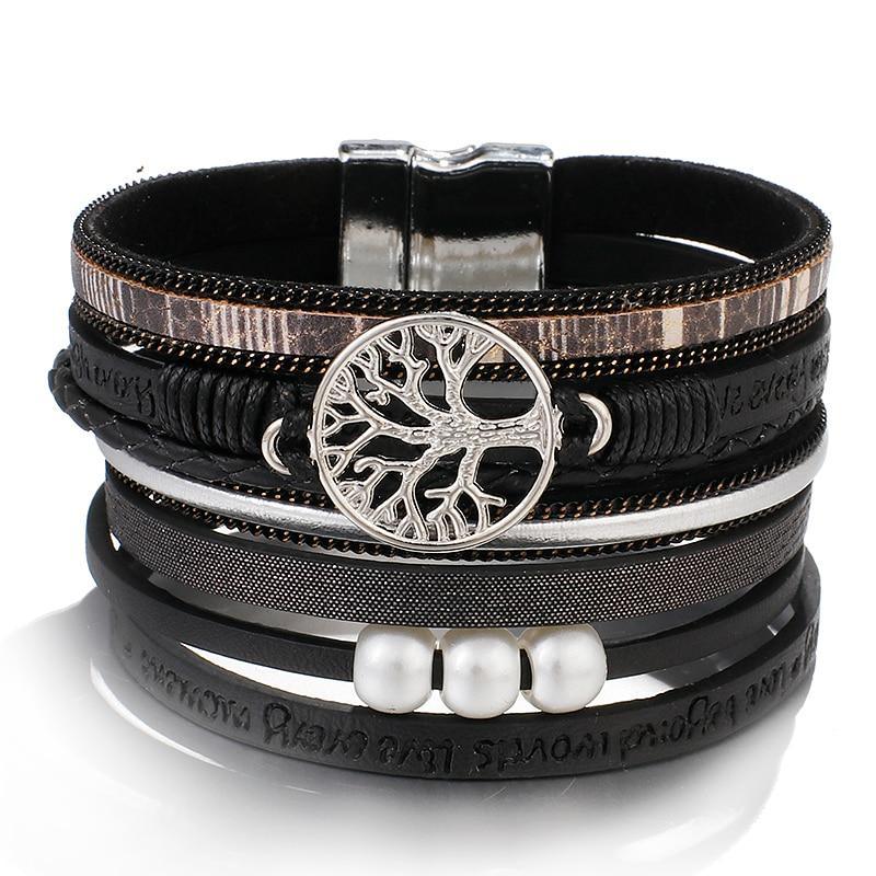 Bracelets en cuir avec breloques perles motif arbre de vie, faits à la main, modernes et luxueux, pour femmes et hommes