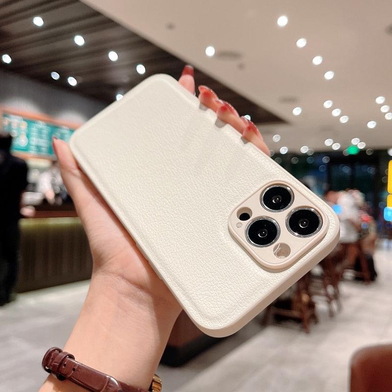 Étui en cuir mince et tendance avec protection intégrale, étui texturé en cuir de luxe pour iPhone 11 12 13, coque souple antichoc, étui en cuir compatible avec iPhone 12 13 Pro Max, étui de téléphone élégant