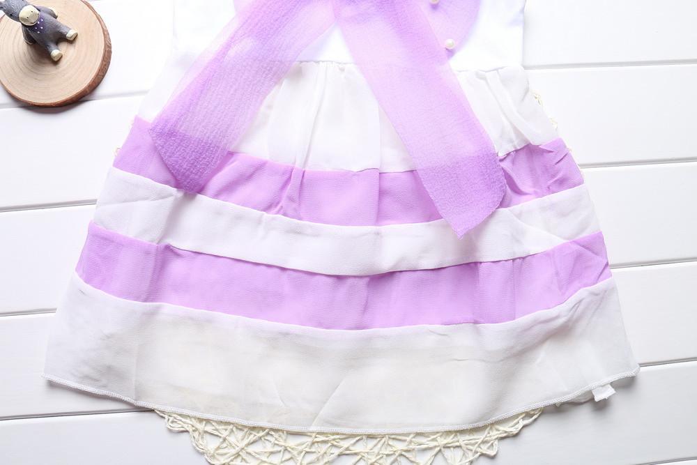 Robes sans manches en mousseline de soie à rayures violettes et col rond, de luxe, pour bébés filles, avec un grand nœud