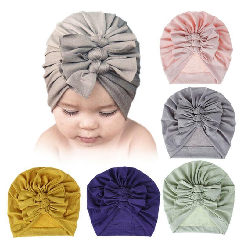 Turban Bonnet Coton Bébé Garçons et Filles Fait Main Moderne Chapeau Uni Bandeau pour Enfants