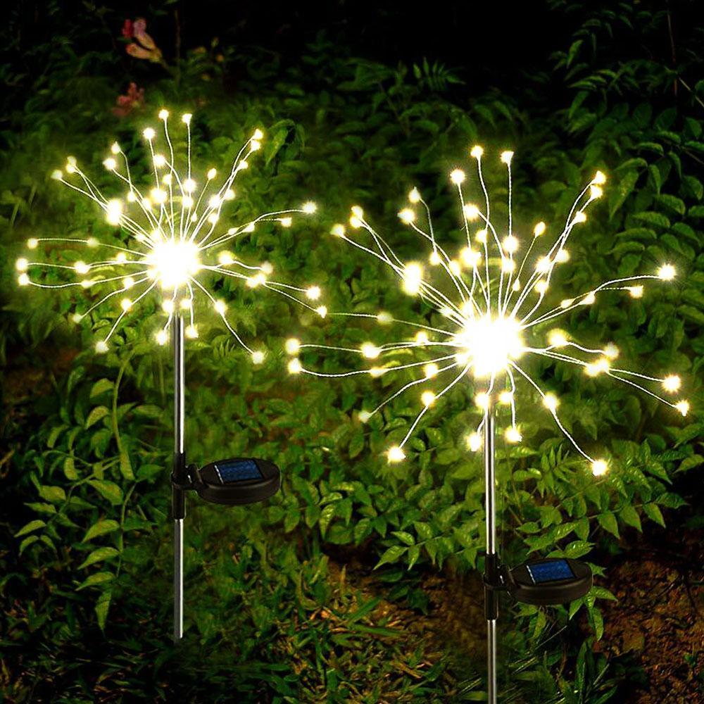 Lampe solaire LED de luxe moderne pour jardin en forme de feux d'artifice d'arbre avec fils de cuivre