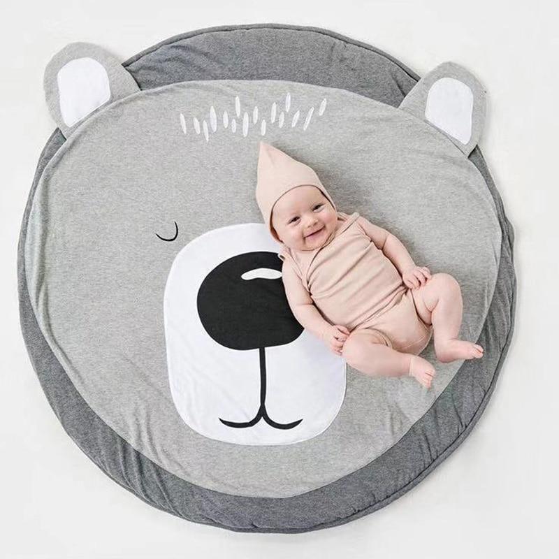 Tapis de jeu pour bébé en coton, tapis rampant pour nouveau-né et nourrisson, tapis de jeu rond avec motif animal, tapis de sol pour chambre d'enfant, pour dormir