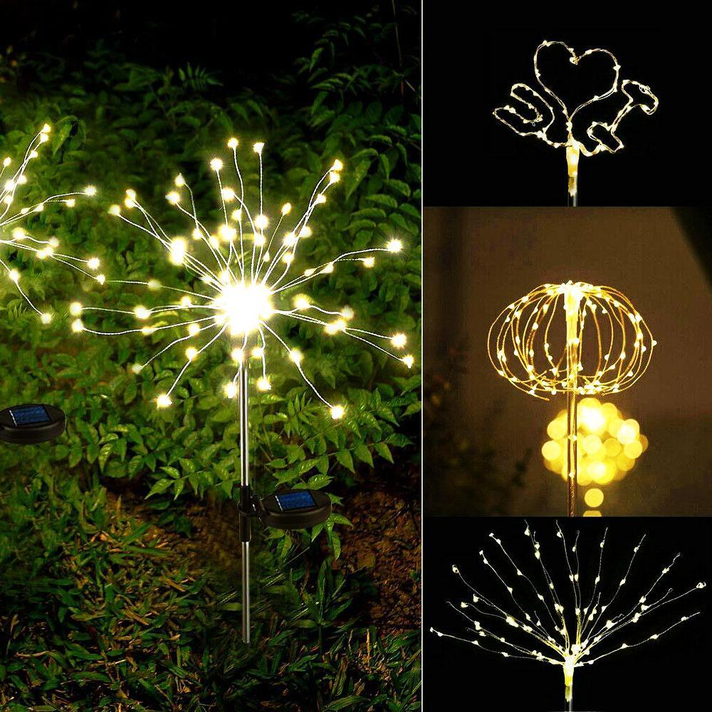 Lampe solaire LED de luxe moderne pour jardin en forme de feux d'artifice d'arbre avec fils de cuivre