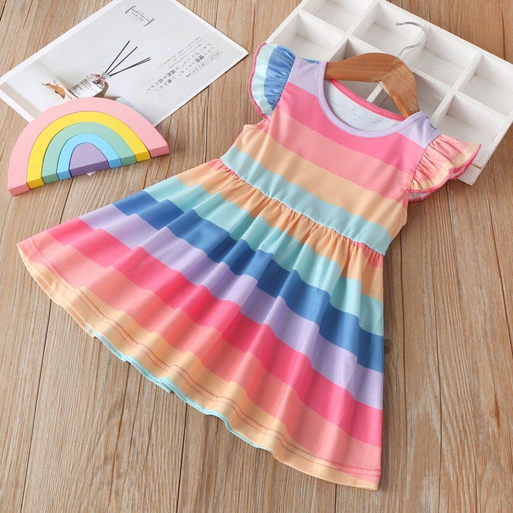 Robes de princesse pour enfants, robes de bébé arc-en-ciel en coton, robes de soirée pour filles, pour toutes les occasions