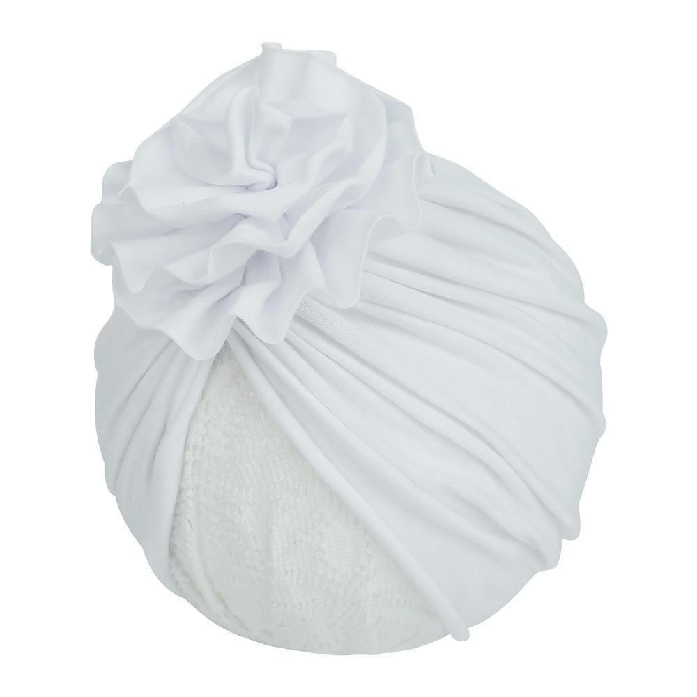 Turban pour bébé fille en coton tricoté, fait main avec fleur plissée, style élégant