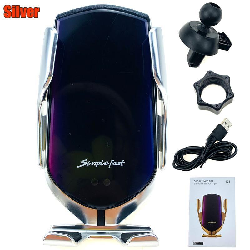 Chargeur sans fil de voiture de luxe moderne automatique Chargeur sans fil à induction infrarouge pour téléphones Argent/Or