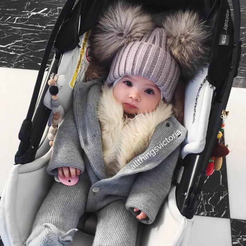 Tendance moderne Enfants Hiver Bébé Tout-petit Chapeau Casquette avec deux pompons doubles Oreilles Chapeau drôle